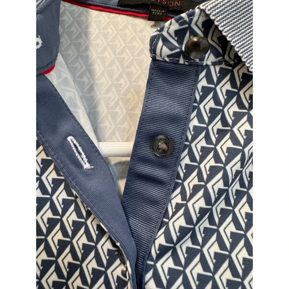 GREYSON Women's Golf Polo Shirt Size S Blue Geometric Print Short Sleeve - Picture 7 of 9